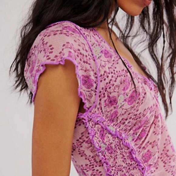 NWT Free People Oh My Baby Mesh Pink Floral Tee - Picture 5 of 7